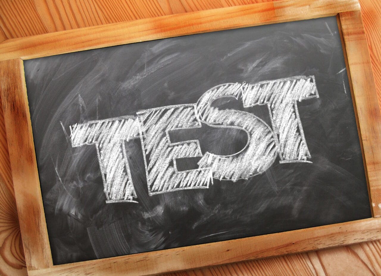 Time For Your Test! A blackboard with 'test' written on it, symbolising the driving theory test.