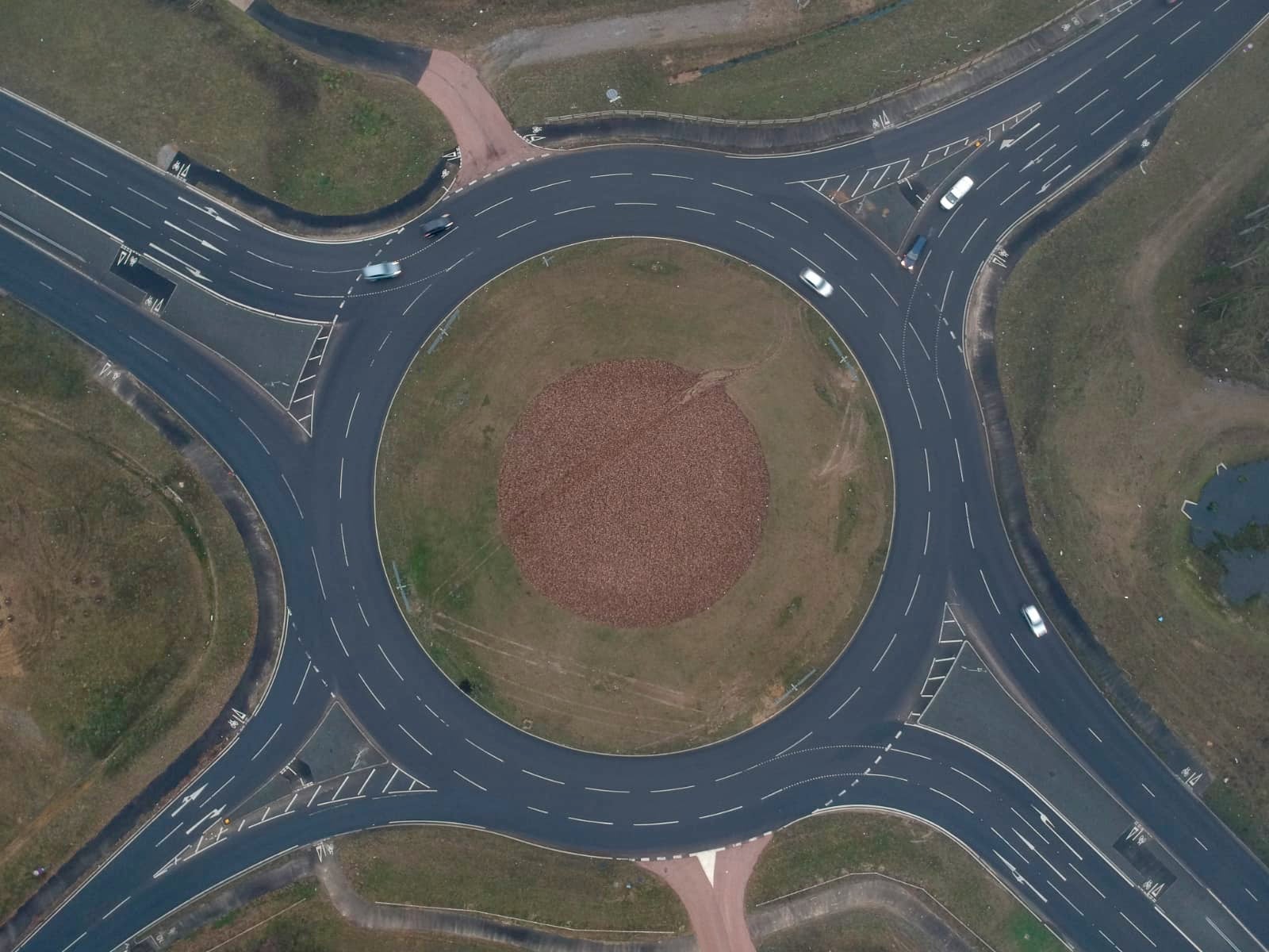 The NDR roundabout at Sprowston, which causes many drivers to be confused about which lane to use.