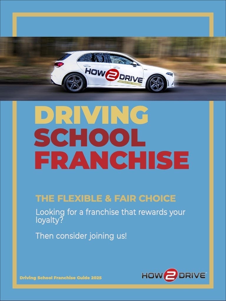 Front cover of the How-2-Drive driving school franchise brochure.